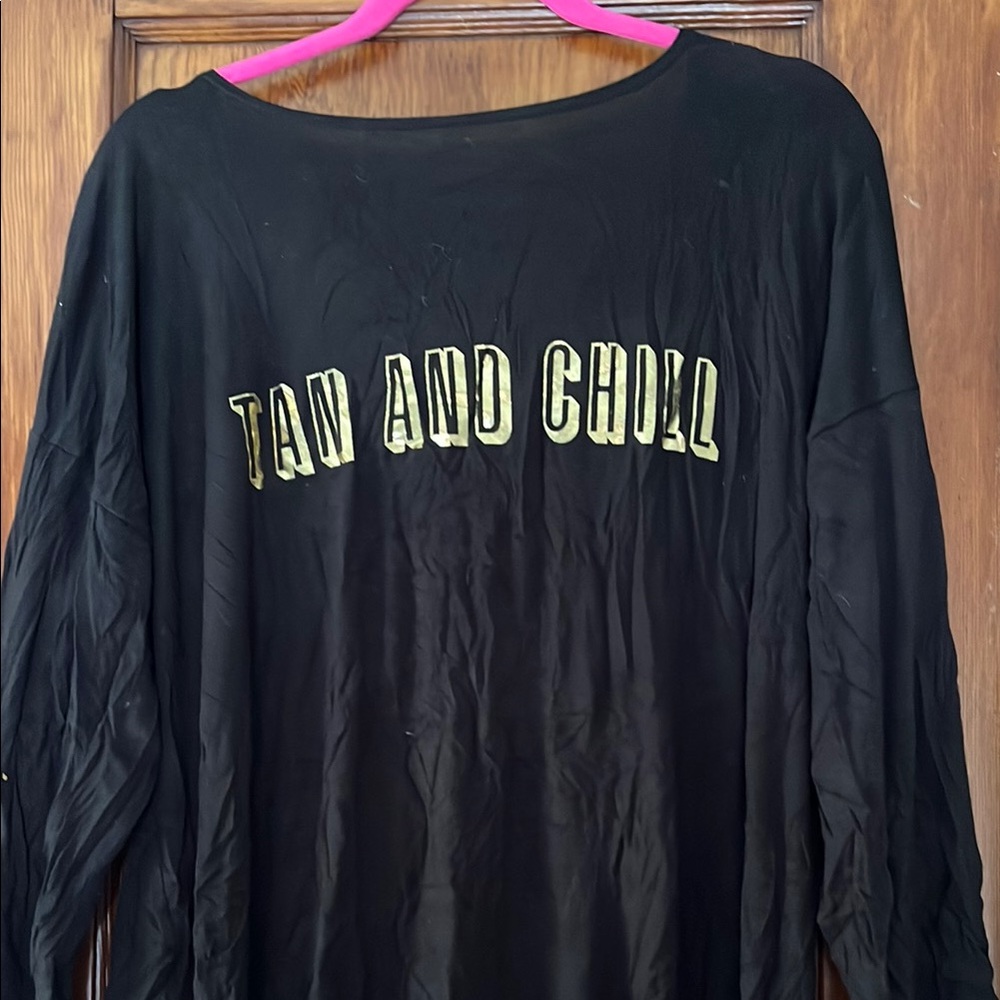 Black 'Tan and Chill' Long Sleeve Top/ beach cover up!